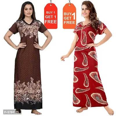 Stylish Fancy Satin Printed Nighty Combo For Women Pack Of 2-thumb0