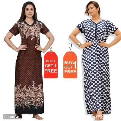 Stylish Fancy Satin Printed Nighty Combo For Women Pack Of 2