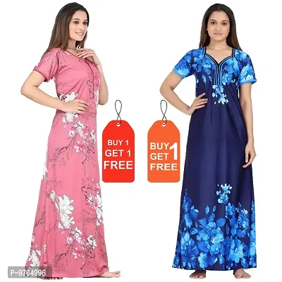 Stylish Fancy Satin Printed Nighty Combo For Women Pack Of 2