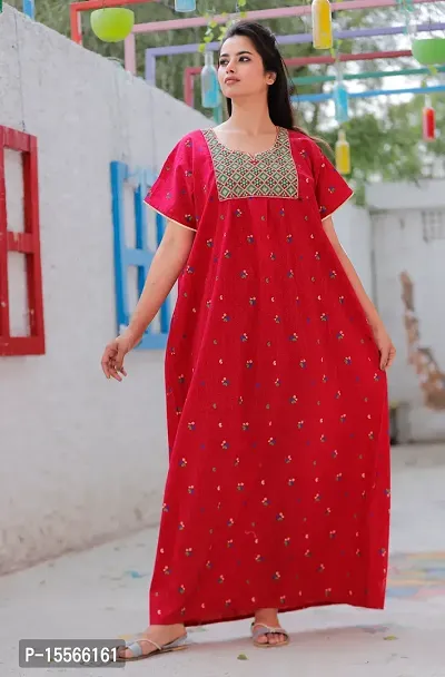 Elegant Cotton Embroidered Nighty For Women and Girls
