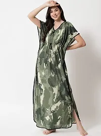 Veshvilla Women's Print Regular Kaftan Maxi Nighty (Army, Green)-thumb1