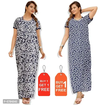 Stylish Fancy Satin Printed Nighty Combo For Women Pack Of 2