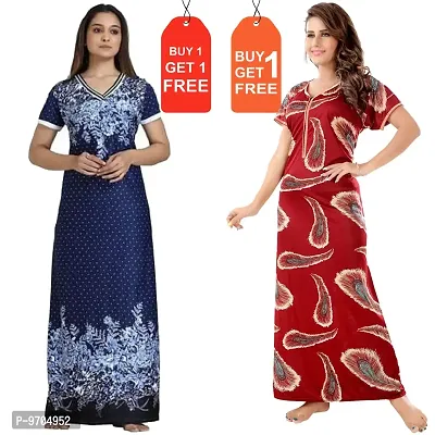 Stylish Fancy Satin Printed Nighty Combo For Women Pack Of 2