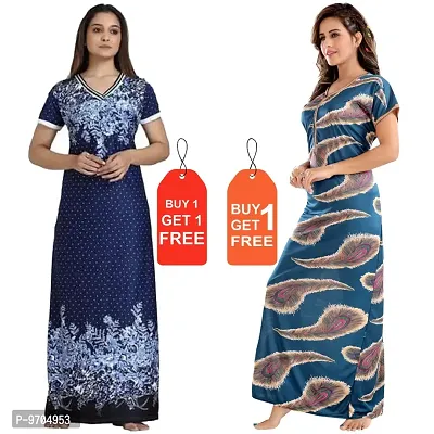 Stylish Fancy Satin Printed Nighty Combo For Women Pack Of 2