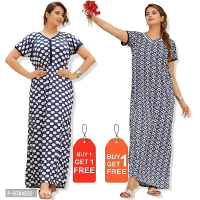 Stylish Fancy Satin Printed Nighty Combo For Women Pack Of 2