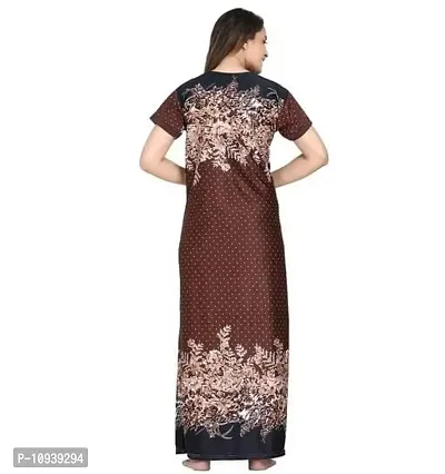 Veshvilla Women's Print Regular Maxi Nighty (Brown)-thumb2