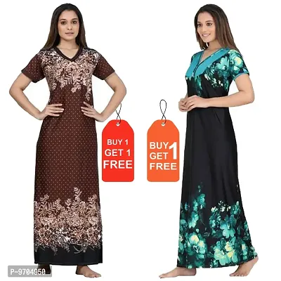 Stylish Fancy Satin Printed Nighty Combo For Women Pack Of 2