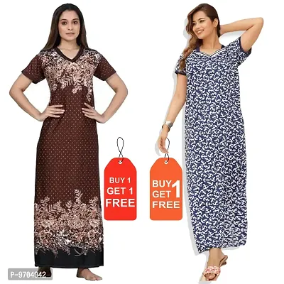 Stylish Fancy Satin Printed Nighty Combo For Women Pack Of 2