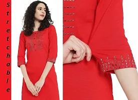 Stylish Rayon Red Sequined 3/4 Sleeves Stretchable Kurta For Women-thumb1