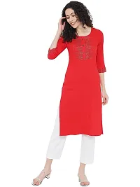 Stylish Rayon Red Sequined 3/4 Sleeves Stretchable Kurta For Women-thumb3