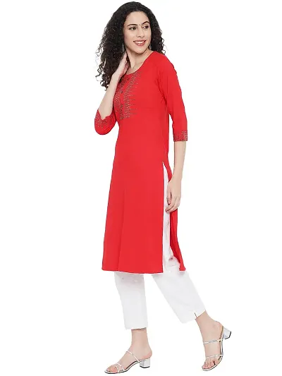 Stylish Rayon Straight Solid Embroidered Kurta