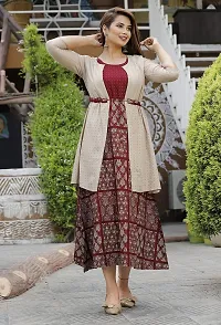 Stylish Rayon Maroon Printed 3/4 Sleeves Long Kurta With Jacket Set For Women-thumb3