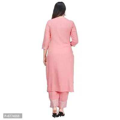 Stylish Rayon Pink Gota Work 3/4 Sleeves Straight Kurta With Palazzo Set For Women-thumb2