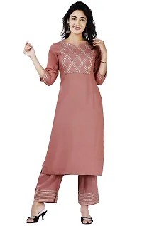 Stylish Rayon Peach Gota Work 3/4 Sleeves Straight Kurta With Palazzo Set For Women-thumb2