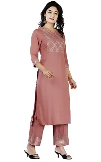 Stylish Rayon Peach Gota Work 3/4 Sleeves Straight Kurta With Palazzo Set For Women-thumb3