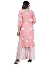 Stylish Rayon Pink Gota Work 3/4 Sleeves Straight Kurta With Palazzo Set For Women-thumb1