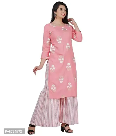 Stylish Rayon Pink Gota Work 3/4 Sleeves Straight Kurta With Palazzo Set For Women-thumb3