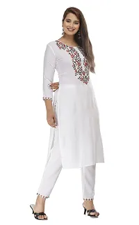 Stylish Rayon White Embroidered 3/4 Sleeves Straight Kurta With Pant Set For Women-thumb2