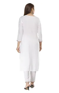 Stylish Rayon White Embroidered 3/4 Sleeves Straight Kurta With Pant Set For Women-thumb1