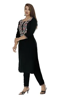 Stylish Rayon Black Embroidered 3/4 Sleeves Straight Kurta With Pant Set For Women-thumb2