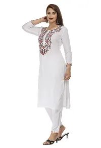 Stylish Rayon White Embroidered 3/4 Sleeves Straight Kurta With Pant Set For Women-thumb3