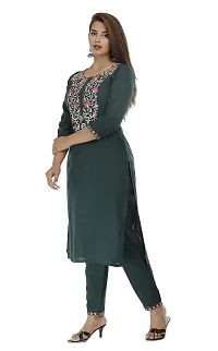 Stylish Rayon Green Embroidered 3/4 Sleeves Straight Kurta With Pant Set For Women-thumb2