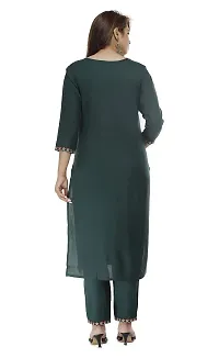 Stylish Rayon Green Embroidered 3/4 Sleeves Straight Kurta With Pant Set For Women-thumb1