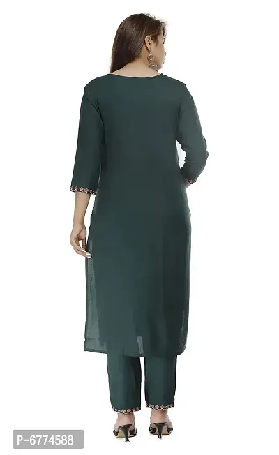Stylish Rayon Green Embroidered 3/4 Sleeves Straight Kurta With Pant Set For Women-thumb2