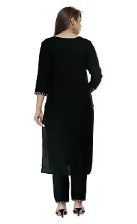 Stylish Rayon Black Embroidered 3/4 Sleeves Straight Kurta With Pant Set For Women-thumb3