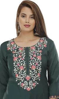 Stylish Rayon Green Embroidered 3/4 Sleeves Straight Kurta With Pant Set For Women-thumb4