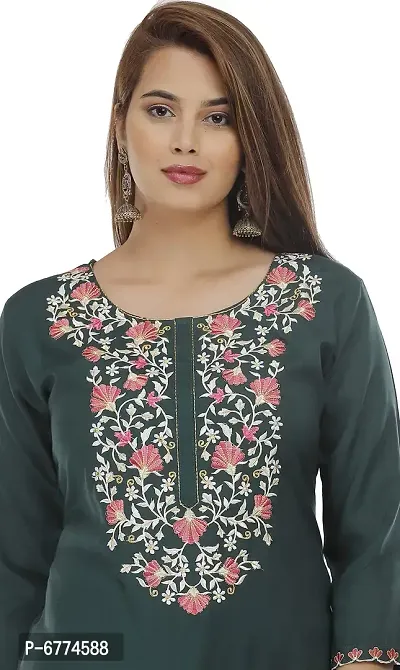 Stylish Rayon Green Embroidered 3/4 Sleeves Straight Kurta With Pant Set For Women-thumb5