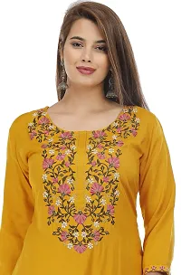 Stylish Rayon Mustard Embroidered 3/4 Sleeves Straight Kurta With Pant Set For Women-thumb4