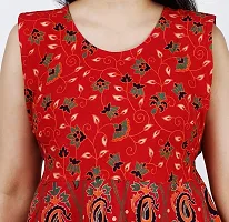 Stylish Cotton Red Jaipuri Rajasthani Printed Sleeveless Maxi Frock Long Kurta For Women-thumb4