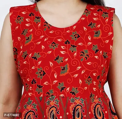 Stylish Cotton Red Jaipuri Rajasthani Printed Sleeveless Maxi Frock Long Kurta For Women-thumb5
