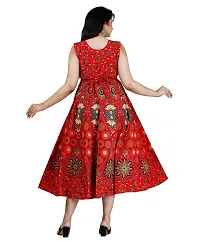 Stylish Cotton Red Jaipuri Rajasthani Printed Sleeveless Maxi Frock Long Kurta For Women-thumb1