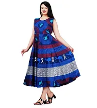 Stylish Cotton Blue Printed Sleeveless Anarkali Maxi Long Kurta For Women-thumb2