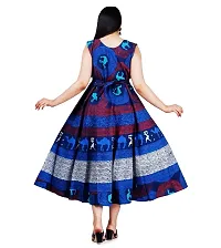 Stylish Cotton Blue Printed Sleeveless Anarkali Maxi Long Kurta For Women-thumb1