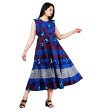 Stylish Cotton Blue Printed Sleeveless Anarkali Maxi Long Kurta For Women-thumb3