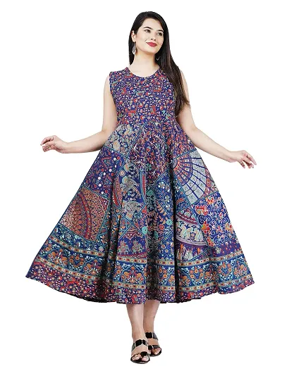 Stylish Jaipuri Rajasthani Sleeveless Maxi Long Kurta For Women