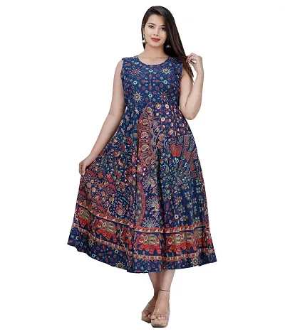 Stylish Cotton Jaipuri Printed Anarkali Kurta