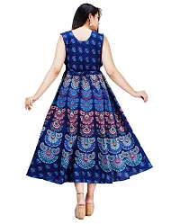 Stylish Cotton Blue Jaipuri Rajasthani Printed Sleeveless Maxi Long Kurta For Women-thumb1