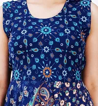 Stylish Cotton Blue Jaipuri Rajasthani Printed Sleeveless Maxi Long Kurta For Women-thumb3