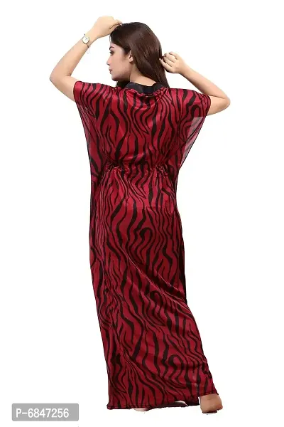 Maroon Satin Printed Nightwear For Women-thumb2