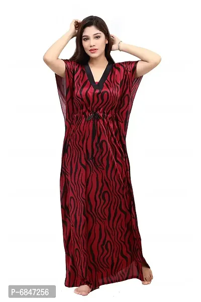 Maroon Satin Printed Nightwear For Women-thumb0