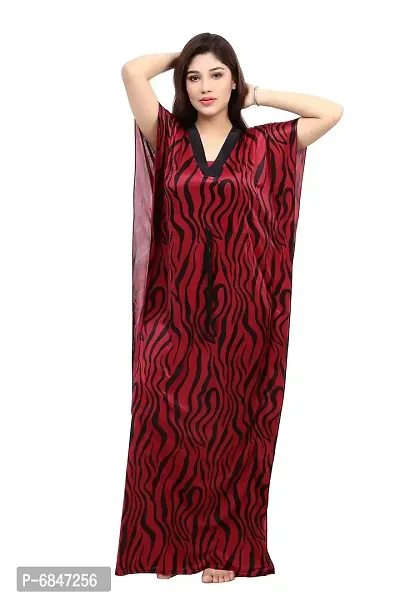 Maroon Satin Printed Nightwear For Women-thumb4