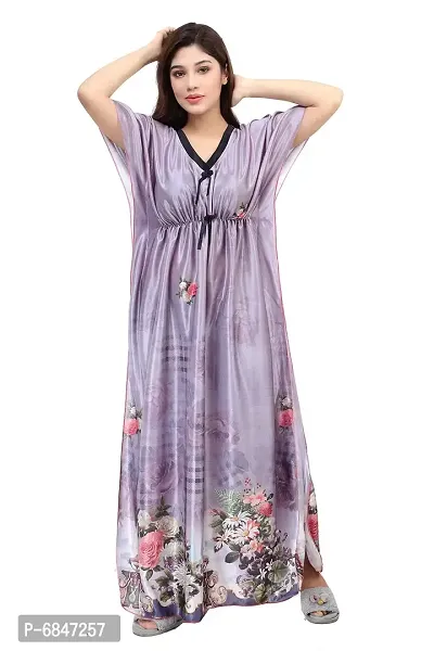 Stylish Fancy Satin Silk Geometric Printed Maxi Kaftan Nighty Gown For Women Pack Of 1