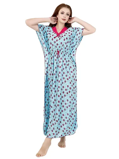 Trending Printed Satin Kaftan Night Gown/Nighty