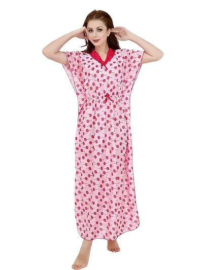 Trending Printed Satin Kaftan Night Gown/Nighty