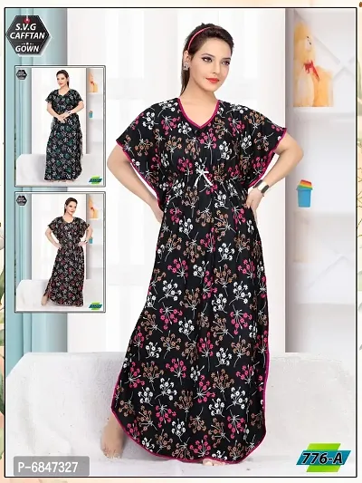 Stylish Fancy Printed Satin Maxi Nighty Gown For Women Pack Of 1-thumb0