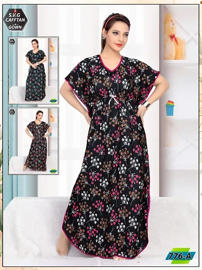 Trending Printed Satin Kaftan Night Gown/Nighty
